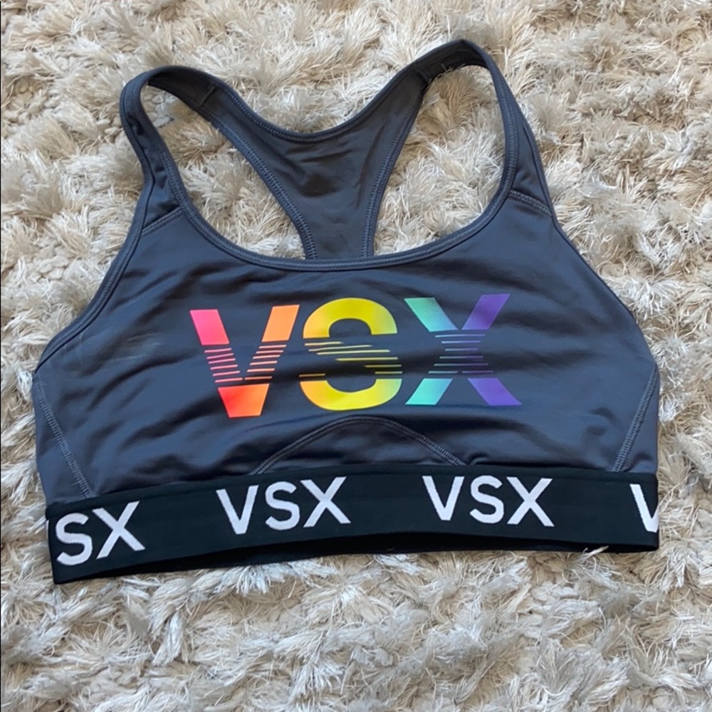 VSX Charcoal Sports Bra with Multicolor Logo